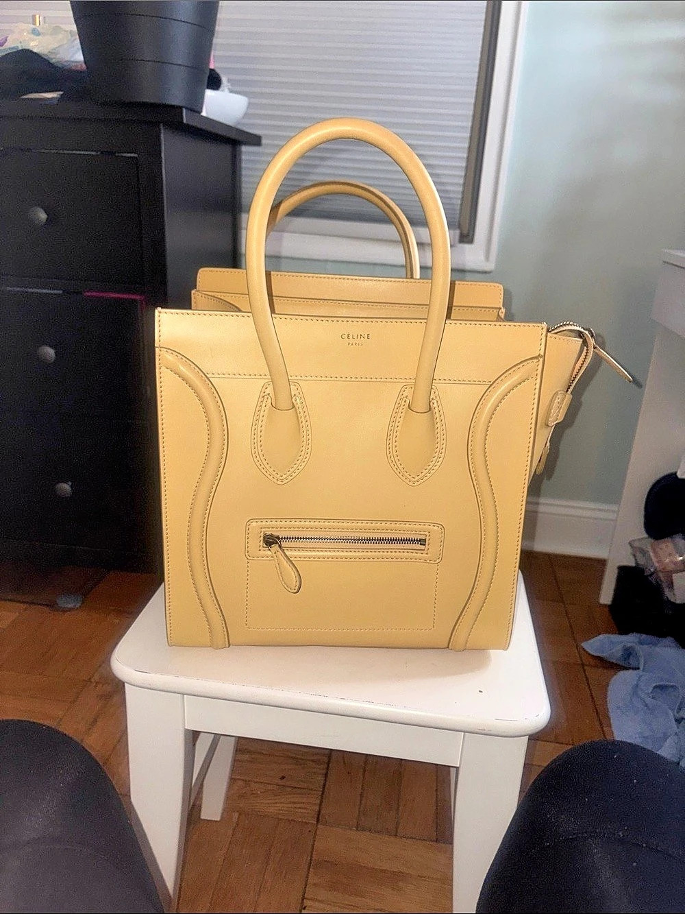Celine Micro Luggage Tote Leather Tote in Yellow